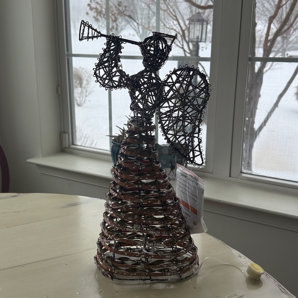 Angel Sculpture with Silver and Brown Accents Lights Up 16” tall